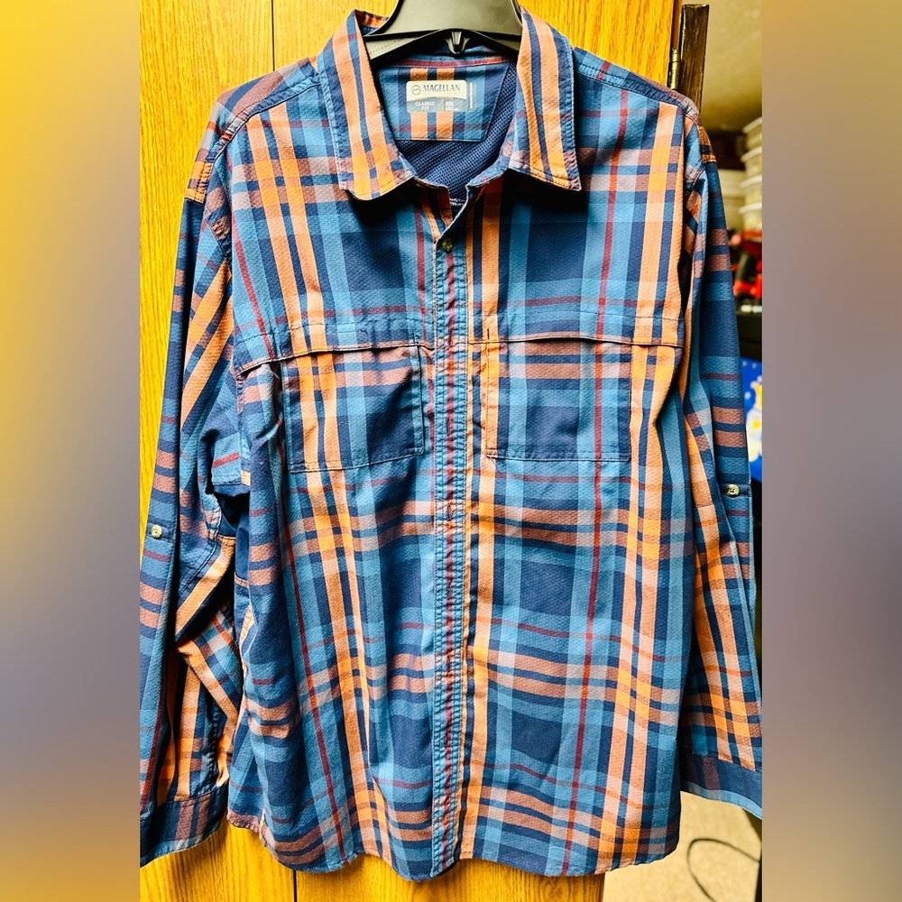 Men's Magellan Long Sleeve Button down Shirt blue / orange plaid